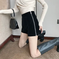 Thu đông 2018 phiên bản Hàn Quốc mới của quần short nhung sang trọng đôi dây kéo nữ thời trang hoang dã quần lửng ống rộng rộng quần sooc trắng nữ