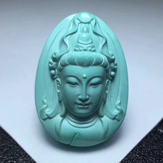 Украшения на шею 天然原矿高瓷果冻料绿松石苏工大师作品观世音吊坠11.3g全品无瑕
