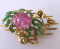 Украшения на шею 回流 红碧玺绿翡翠14k胸针吊坠，螃蟹造型