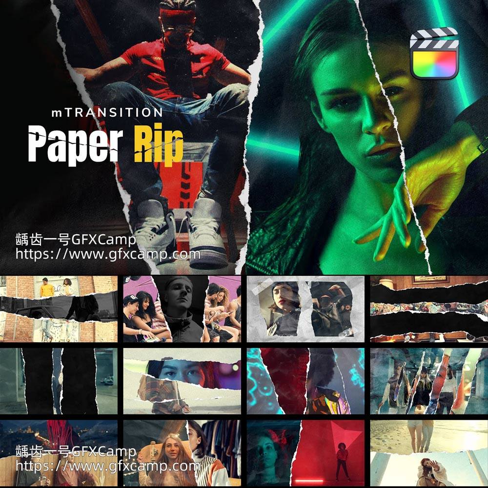 FCPX插件 52个纸张撕纸特效视频转场预设 mTransition Paper Rip-天天素材网