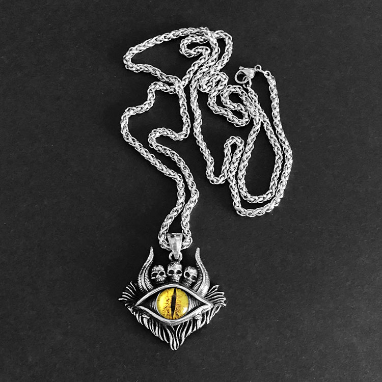 Skeleton Magic Eye With Keel Chain 60Cmpersonality Retro Demonic Blue eyes Necklace male tide Domineering Hip hop Punk gemstone Magic eye Titanium steel Sweater Pendants