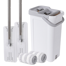 Нуля шваброй 美丽雅洗刷刷双鱼平板拖把2支拖把带桶家用免手洗墩布大号刮水拖