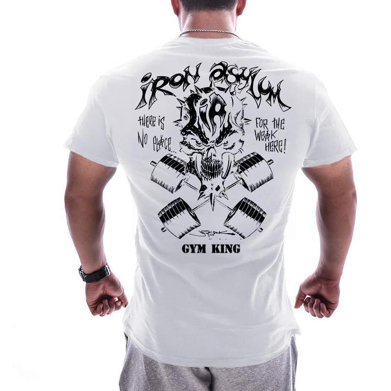White Skeletonsummer new pattern muscle brother Short sleeve male easy Big size pure cotton elastic force motion T-shirt run train Fitness clothes