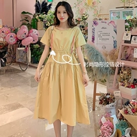 Váy bà bầu mùa hè 2019 thời trang mới màu rắn cổ tròn eo cho bé ăn mặc váy bà bầu lỏng - Áo thai sản dam bau dep