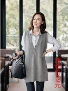 Áo vest nữ cashmere đầu lớn v-cổ không tay vest dài phần chia áo len đan áo rộng