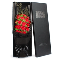 Черные 19 красных роз+сушеные цветы