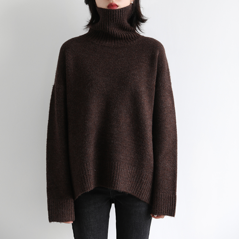 Dark CoffeeCHICVEN2020 Retro Hong Kong flavor easy High collar sweater Autumn and winter keep warm Built in Condom Sweater 5 colour