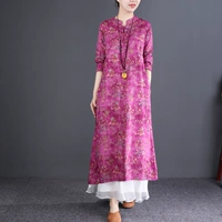 Cửa hàng tự nhiên Phong cách dân tộc của phụ nữ retro hoa dài tay cotton và vải lanh lỏng lẻo phần dài khóa Một váy từ - A-Line Váy váy chữ a đẹp