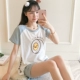 Đồ ngủ nữ Hàn Quốc mùa hè dễ thương ngắn tay hai mảnh cotton có thể mặc bên ngoài học sinh mỏng mùa hè dịch vụ nhà dứa - Cặp đôi