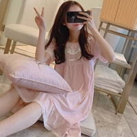 Váy ngủ nữ mùa hè cotton mỏng phiên bản Hàn Quốc của công chúa gió ngọt ngào có thể mặc bên ngoài đồ ngủ dài tay ngắn mùa hè dịch vụ tại nhà - Đêm đầm váy thiết kế cao cấp