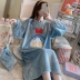 áo ngủ dài tay nữ mùa thu và phần dài mùa đông flannel Pyjama nữ mùa xuân và mùa thu áo khoác ngoài của Hàn Quốc phiên bản của tracksuit nhung san hô chân váy xếp ly ngắn váy đầm