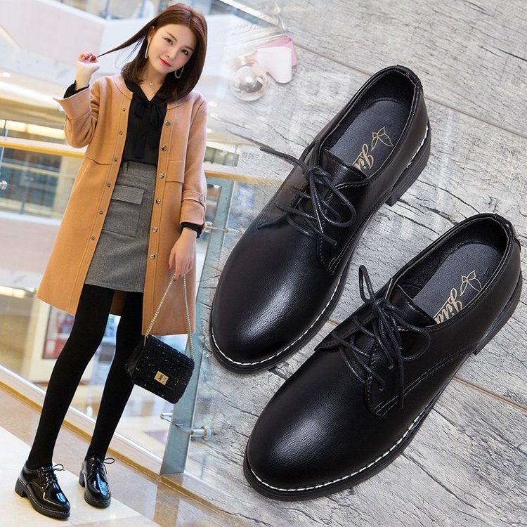 Black MatteDadong Feiluo Single shoes female Clearance autumn new pattern Versatile Thick heel British College Flagship store official Small leather shoes Women's Shoes