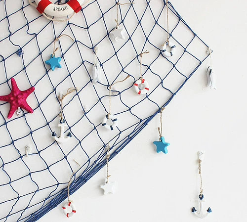Средиземноморская стиль маленькая подвесная рыбацкая сетка с струйной гостиной фоновая стена стена стена декоративный декоративный кольцо