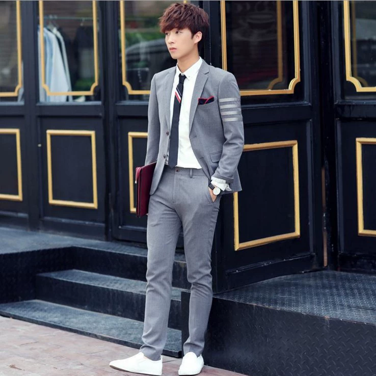 Màu sắc Hàn Quốc phù hợp với phong cách mùa xuân giản dị stylist nhỏ phù hợp với nam slim xám phù hợp với áo khoác nam - Suit phù hợp