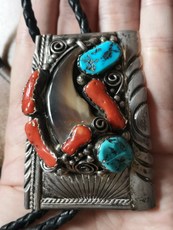 Украшения на шею 美国印第安navajo纳瓦霍大挂坠真皮绳项链爪尖睡美人松石bolo tie