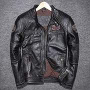 17 retro mới da cũ da nam cổ áo đoạn ngắn lớp đầu tiên tinh khiết áo khoác da áo sơ mi Harley quần áo xe máy