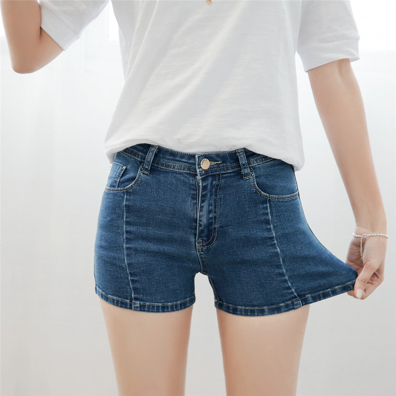 实拍768高弹牛仔短裤低腰热裤牛仔紧身裤子