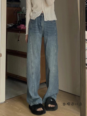 taobao agent Demi-season retro pants, loose straight jeans, American style, high waist