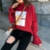 Chạy bé sao với áo len nữ trumpet tay áo màu đỏ dài tay áo ngắn Hàn Quốc phiên bản của lỏng áo khoác trùm đầu mùa thu thời trang nữ Áo len