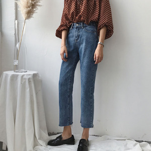 Quê hương đầu mùa thu mới phong cách Hàn Quốc cá tính rách cạnh là mỏng retro jeans nữ hoang dã nửa đàn hồi eo quần