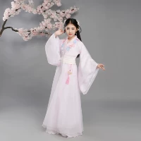 Sansheng Sanshi Shili Peach Blossom Lắc cùng một đoạn ánh sáng trắng Hanfu đêm của trẻ em Hua trang phục cô gái trang phục cổ tích - Trang phục thời trang trẻ em hàn quốc