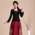 Mùa xuân mới của Trung Quốc phong cách của phụ nữ thêu áo sơ mi quốc gia phong cách thêu cotton dài tay t-shirt nữ kích thước lớn đáy áo Cộng với kích thước quần áo