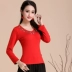 Mùa xuân mới của Trung Quốc phong cách của phụ nữ thêu áo sơ mi quốc gia phong cách thêu cotton dài tay t-shirt nữ kích thước lớn đáy áo áo vest nữ dáng dài Cộng với kích thước quần áo