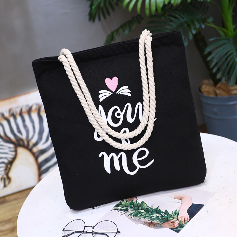 Black You And MeKorean version Canvas bag female literature The single shoulder bag Simple and versatile handbag like a breath of fresh air student a bag leisure time Cloth bag