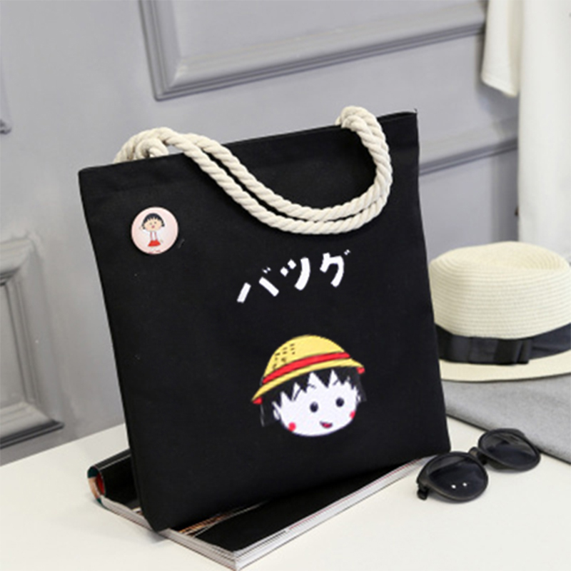 Black Cartoon BallsKorean version Canvas bag female literature The single shoulder bag Simple and versatile handbag like a breath of fresh air student a bag leisure time Cloth bag