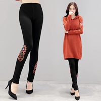 Quần legging nữ mặc mùa đông 2018 gió thêu quốc gia cộng với quần nhung dày ấm áp eo cao bước chân quần quần nữ big size