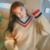 Hàn Quốc phiên bản ngọt ngào v-cổ màu sắc mùa thu và mùa đông áo len nữ sinh viên là áo len mỏng trùm đầu dài tay len Áo len