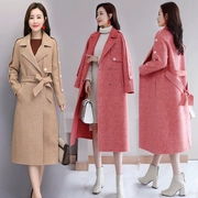 Áo khoác len nữ dài phần phiên bản Hàn Quốc của mùa thu và mùa đông mới của phụ nữ phổ biến áo len dày phổ biến dài đến đầu gối - Áo khoác dài