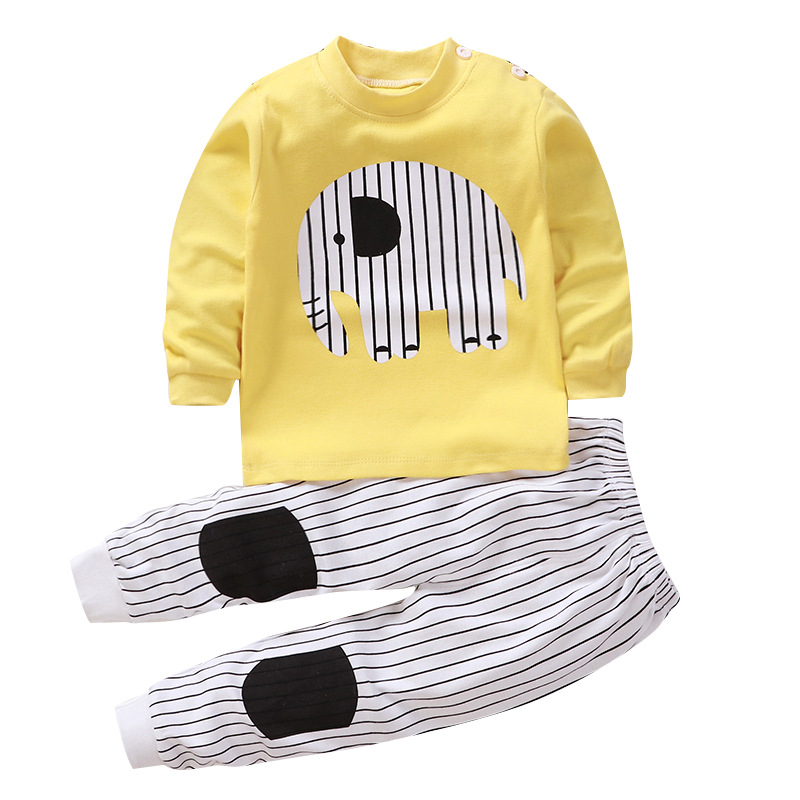 A052 Yellow Elephantchildren Autumn clothes suit pure cotton Spring and Autumn Children's wear men and women baby Children Autumn clothes Autumn trousers baby pajamas leisure wear