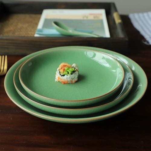 Longquan Celadon House Plate Керамическая овощная блюда глубокая тарелка китайский брат Килн Ледяной трещины 8 -кишкол круглый овощный суп