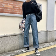 Xuân-Hè 2018 phiên bản Hàn Quốc mới của quần jeans ống lửng cạp cao hoang dã retro là quần ống rộng ống rộng quần nữ thủy triều