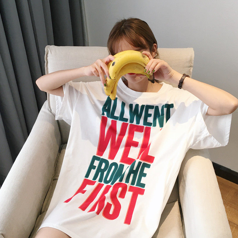 662#实拍 夏季字母宽松简约下体失踪短袖t女潮