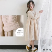 Váy bé gái mùa thu nước ngoài phiên bản Hàn Quốc của các bé lớn cotton và vải lanh trẻ em dài tay Sen lỏng váy dài bé gái