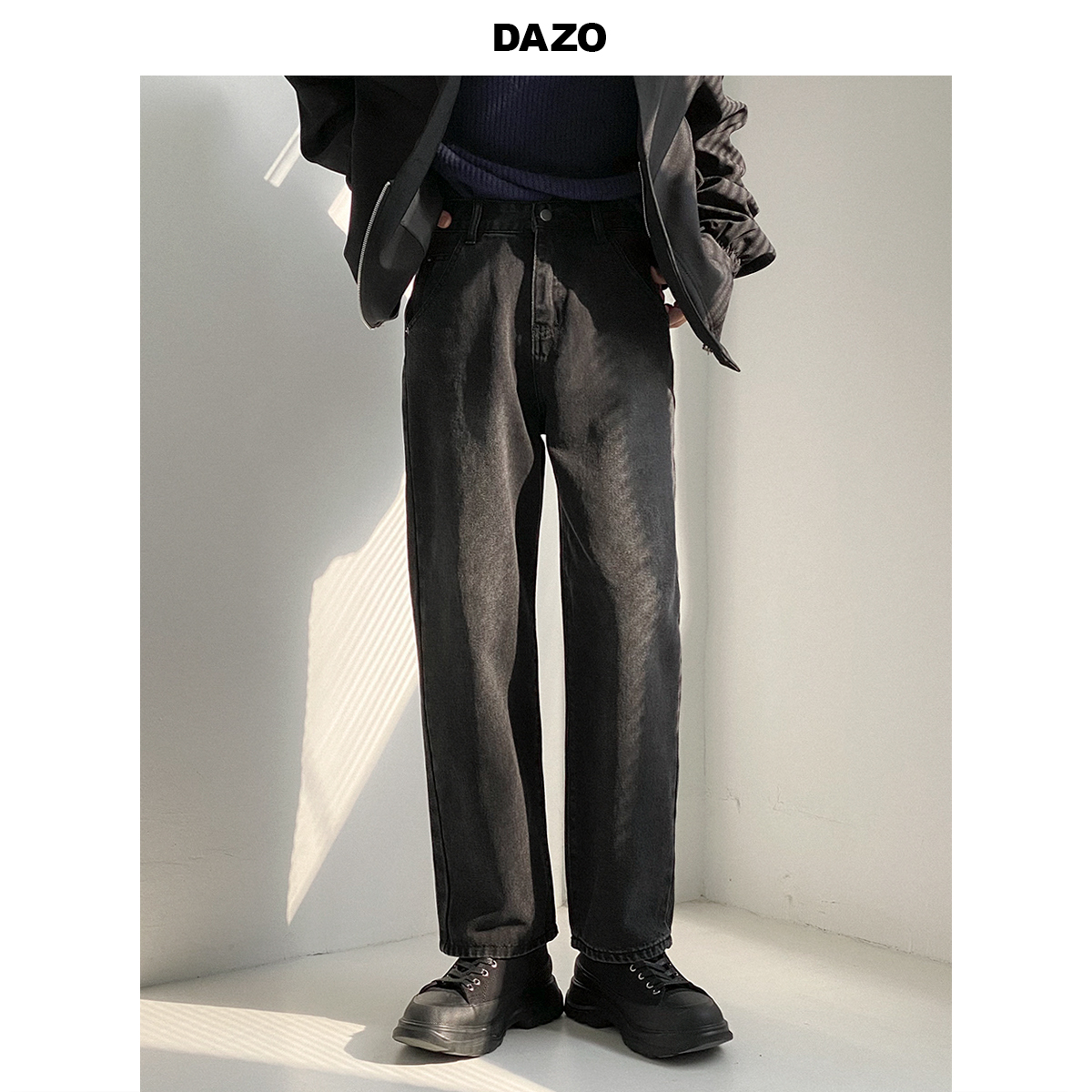 BlackDAZO black Jeans male Chaopai easy Straight tube trousers Korean version trend Retro trousers Casual and versatile ins