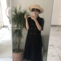 [Muzly] Hàn Quốc ins ma ngựa cô gái tối đen retro đôi ngực xếp li ngắn tay đầm mùa hè váy xòe bó eo	