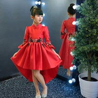 Mùa thu và mùa đông hoa cô gái váy công chúa váy bé trai đuôi váy màu đỏ phong cách Trung Quốc thêu váy pettiskirt bộ vest hàn quốc cho bé