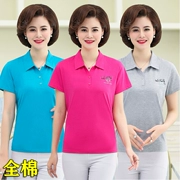 Mùa hè mới trung niên của phụ nữ ngắn tay áo thun cotton giản dị mẹ ve áo áo sơ mi nữ in áo - Áo phông