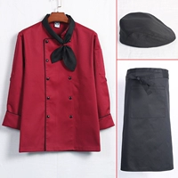 Красный лонгслив, фартук, берет, шейный платок