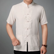 Mùa hè trung niên và người già ngắn tay Tang phù hợp với trang phục dân tộc nam cotton lỏng áo sơ mi cha ông ăn mặc áo sơ mi Trung Quốc