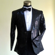 Bộ đồ nam, váy nam, trang phục, sequin đen, trang phục, lễ cưới, bộ vest, 3085