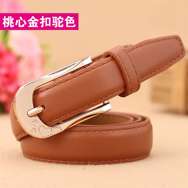 Peach Heart Gold Button Camel【 Free Admission plus hole 】 Belt female fashion Korean leisure Pin buckle belt female fine Simple and versatile Jeans Belt