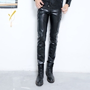 Quần da của nam giới Slim Hàn Quốc phiên bản của xu hướng này là mỏng và đẹp trai chân chặt chẽ phần mỏng cao eo đàn hồi thanh niên quần da của nam giới