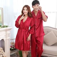 Vài bộ đồ ngủ mùa hè nam ngắn tay quần nightdress robe red newlyweds cưới đồ ngủ cô dâu trang điểm mặc quần áo gown bộ pijama lụa