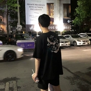 Ông Fang inch mới ngắn tay nam mùa hè T-Shirt Hàn Quốc phiên bản của lỏng bat tay áo ngắn tay cẩu in vài ngắn tay áo