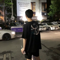 Ông Fang inch mới ngắn tay nam mùa hè T-Shirt Hàn Quốc phiên bản của lỏng bat tay áo ngắn tay cẩu in vài ngắn tay áo áo thun nam