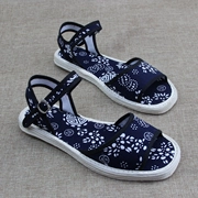 Cũ Bắc Kinh giày vải phụ nữ lớp dưới dép màu xanh và trắng sứ trung niên mẹ dép mùa hè dép vải